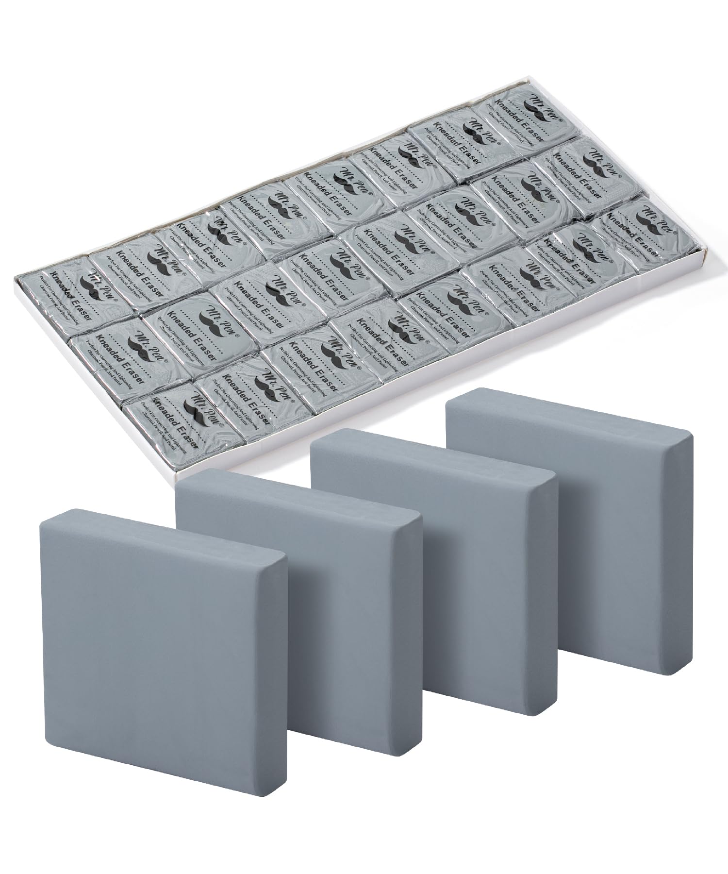 Mr. Pen- Kneaded Erasers, 1.37" x 1.7", 24 Pack, Gray