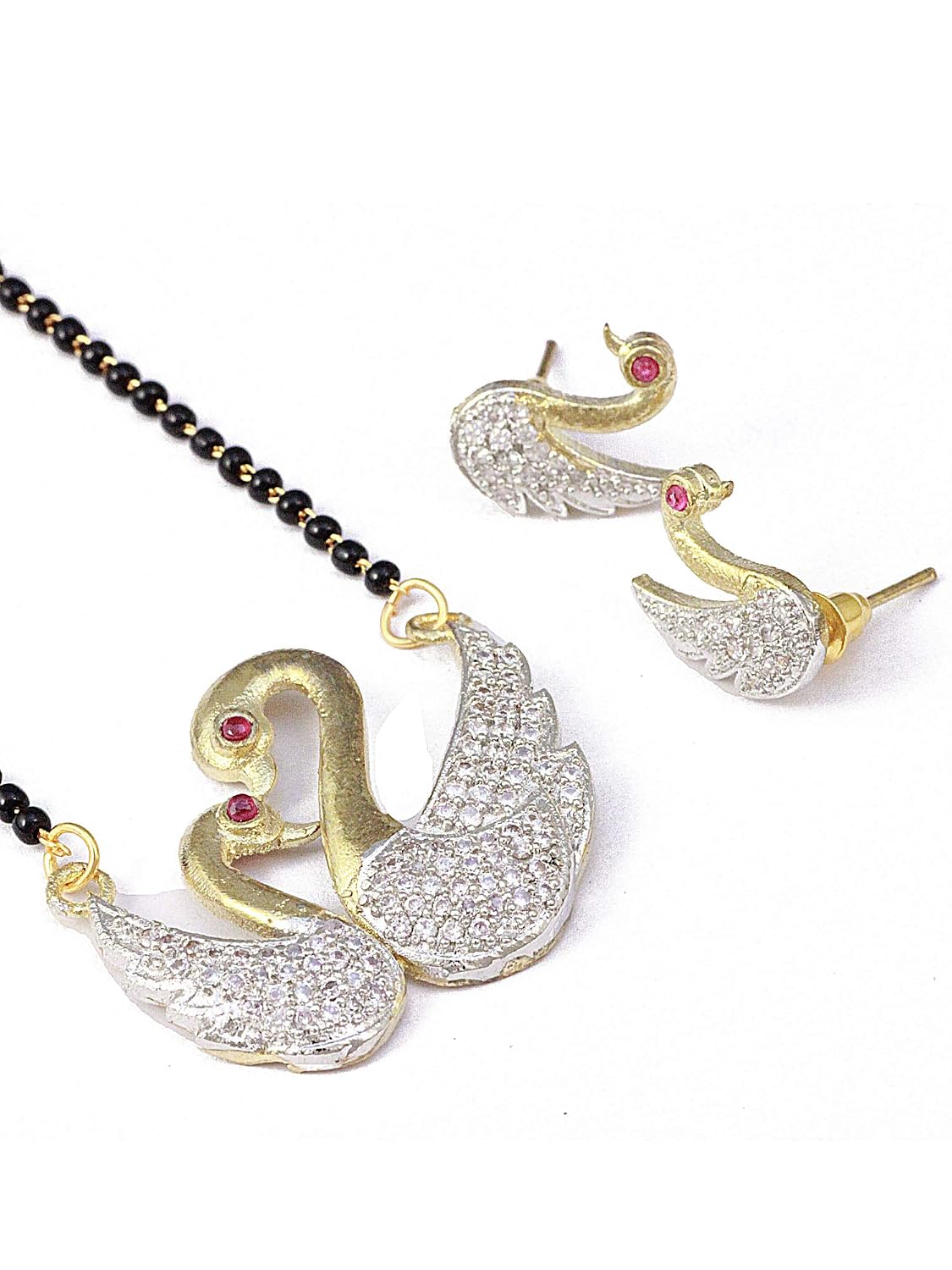Karatcart American Diamond Gold Plated Designer Mangalsutra with Earrings Jewellery for Women