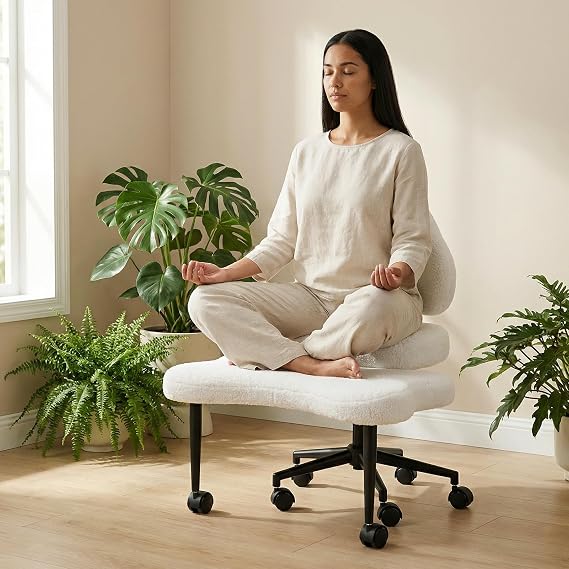 Ergonomic Cross Legged Office Chair with Wheels 360 Degree Swivel Adhd Meditations Kneeling Chair Height-Adjustable 385Lbs Capacity Lumbar Support for Fidgeting Sitting