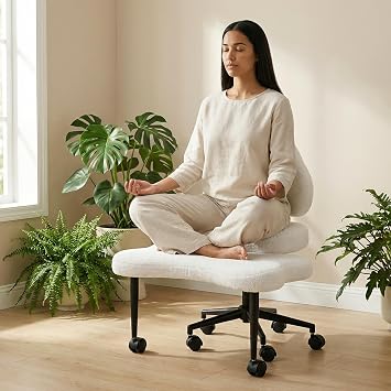 Ergonomic Cross Legged Office Chair with Wheels 360 Degree Swivel Adhd Meditations Kneeling Chair Height-Adjustable 385Lbs Capacity Lumbar Support for Fidgeting Sitting
