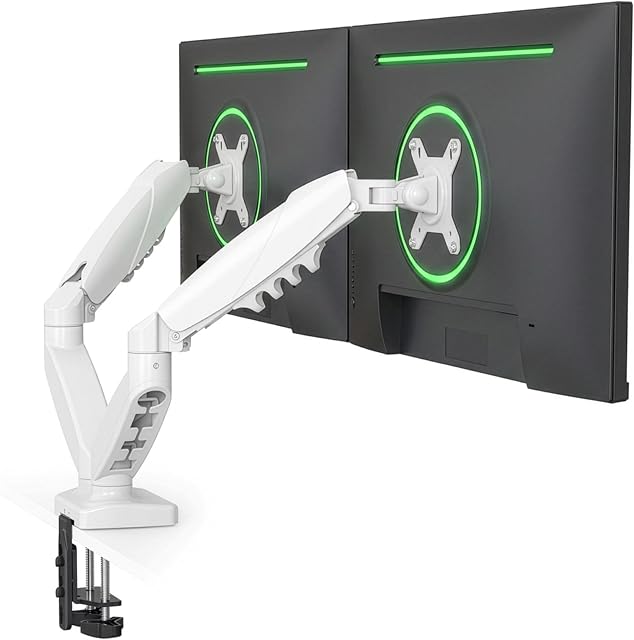 SHOPPINGALL Double Moniteur Mont pour 13 à 32 Inch, Bras de moniteur de ressort à gaz, entièrement réglable VESA Montage avec pince de bureau - SA-GC42-WHITE
