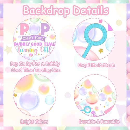 Miniatura 3 de 90 piezas de decoraciones de fiesta de primer cumpleaños de burbujas con pop on by para un buen momento burbujeante, un telón de fondo, guirnalda de