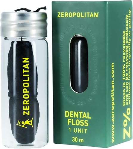 Hilo dental de carbón de bambú - 33yd98.4 ft de hilo dental natural y biodegradable en recipiente de vidrio reutilizable o reciclable - Sabor