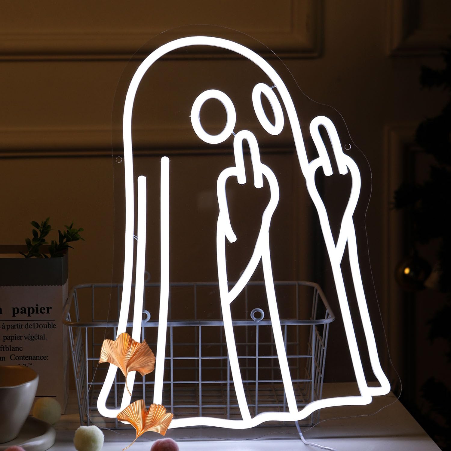 Ghost Halloween Neon Light Sign Spooky Middle Finger LED Lights for Halloween Party Decorations Bedroom Living Room Home Kids Room Man cave Bar Pub Cafe