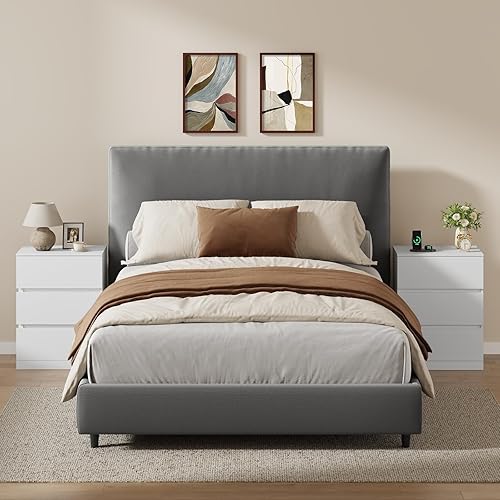 Miniatura 2 de Juego de 2 mesitas de noche, 26 pulgadas de alto con cajón oculto, mesita de noche con estación de carga, 4 cajones, mesita de noche moderna para