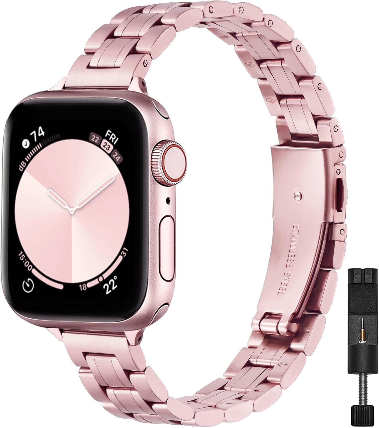 STIROLL Thin Replacement Band Compatible for Apple Watch 38mm 40mm 41mm 42mm(Series 11 10), Stainless Steel Metal Wristband Women Men for iWatch Ultra SE Series 9 8 7 6 5 4 3 2 1, Rose Pink