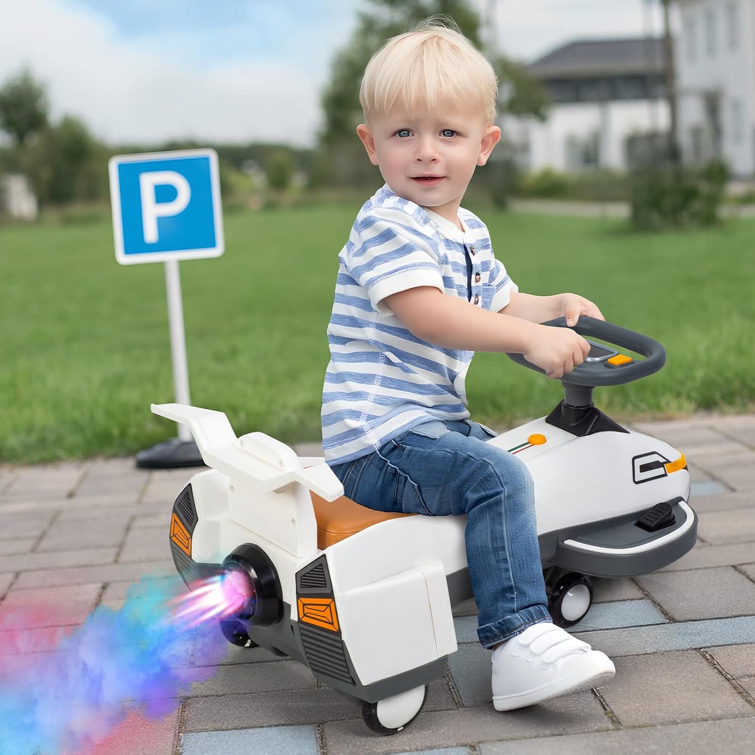 12V Pro Electric Wiggle Car with Pedal, Rechargeable Battery, CyberWiggle, 2 in 1 Swing Car, 2 Speed,Flashing Wheels, for Ages 3 and Up, 220 Lbs, White