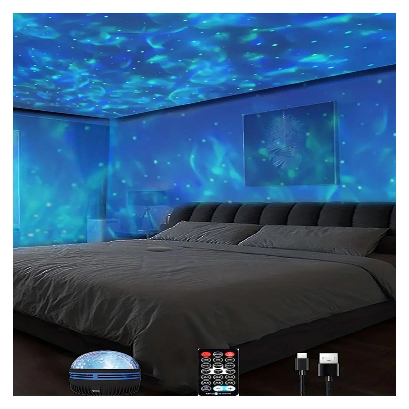 Projecteur D'étoiles Galaxie 7 Couleurs, Veilleuse Vague Océan Eau