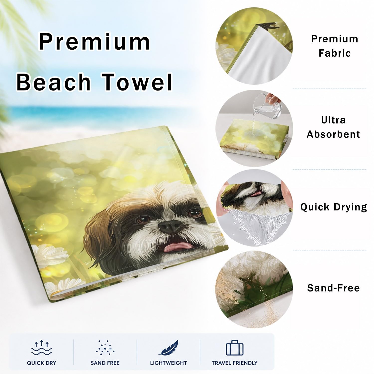 Générique Grande Serviette de Plage 180 x 100 CM,Drap de Plage Microfibre,Couverture de Plage Absorbante Rapide pour Fantaisie, Chaleureux, Apaisant, Onirique Phare, Fleurs, Collines, Étoiles