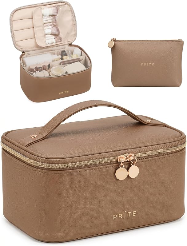 Necessaire de maquiagem Prite com estojo cosmético para viagem, organizador de produtos de higiene, conjunto marrom com 2 unidades