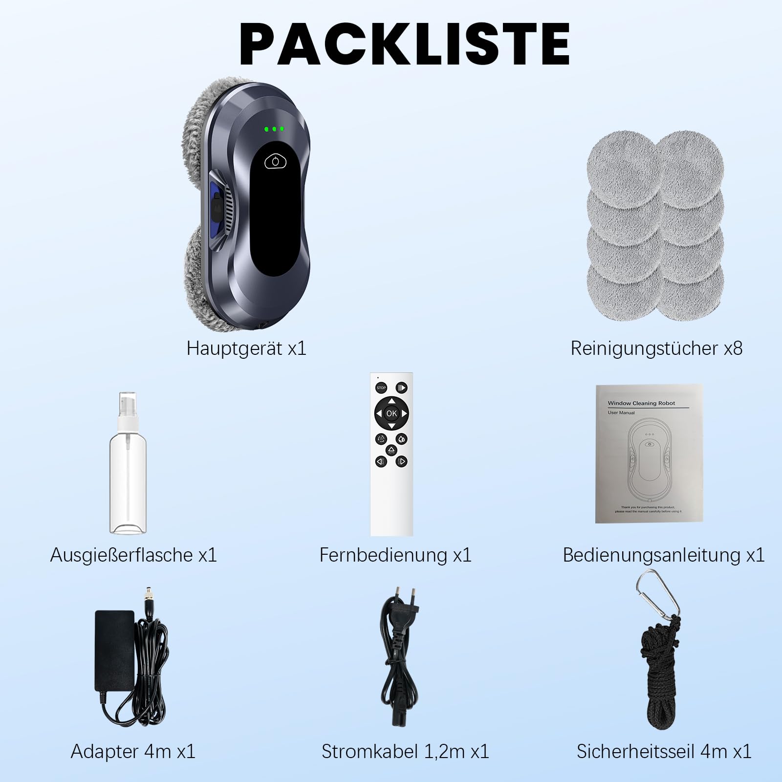 Keero Fensterputzroboter 2026 Neuheit, 6000Pa, Doppeldüsen-Sprühfunktion, <65dB, Sicherheitssystem, Intelligente Navigation, 10 Reinigungstücher, Für Fenster/Fliesen zu Hause (W22D)