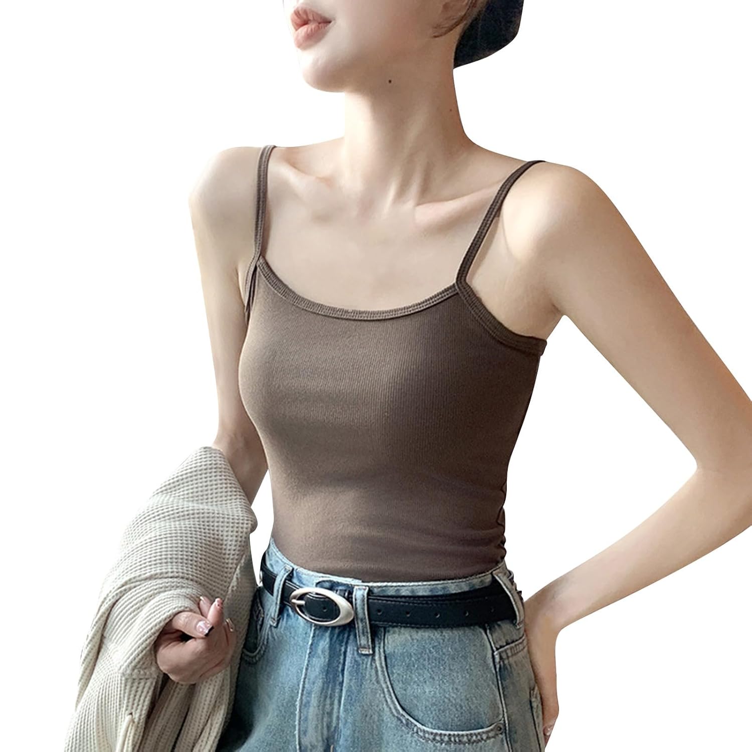 Slim Fit Petite Tank Tops for Women Spaghetti Strap Camis Scoop Neck Basic Sleeveless Shirts Casual Workout Camisole