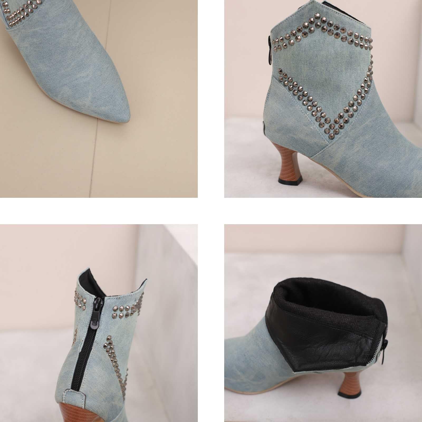 Artykey Damskie botki na średnim obcasie szpiczasty nosek seksowne szpilki gotyckie botki moda na co dzień buty outdoorowe jesień zima buty, NIEBIESKI, 41 EU