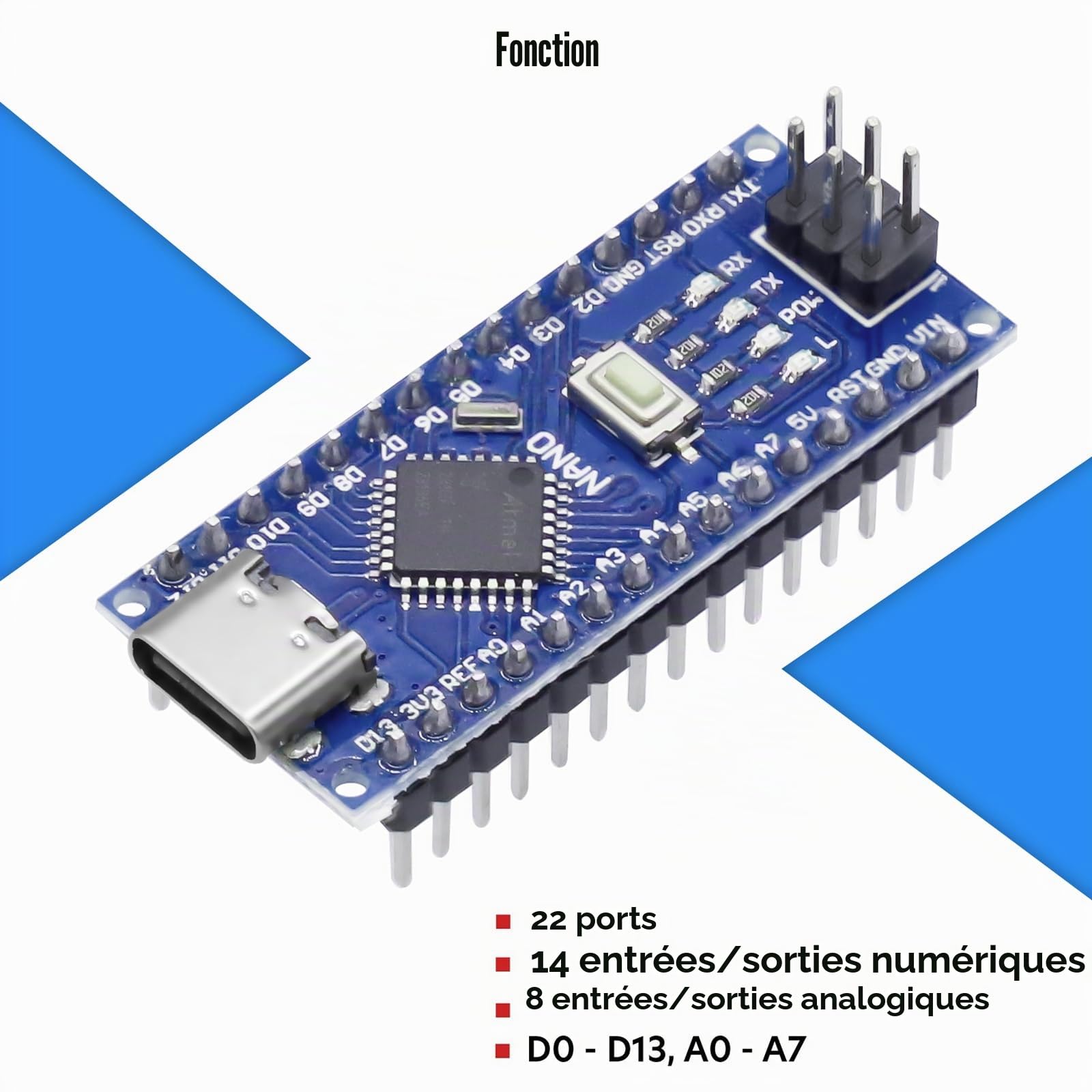 Nano Conseil de Développement avec câble Binghe 5 Pièce Nano Conseil de Développement avec Chip CH340 Type-C Interface 5V 16M 328P Microcontrôleur Compatible avec Arduino IDE