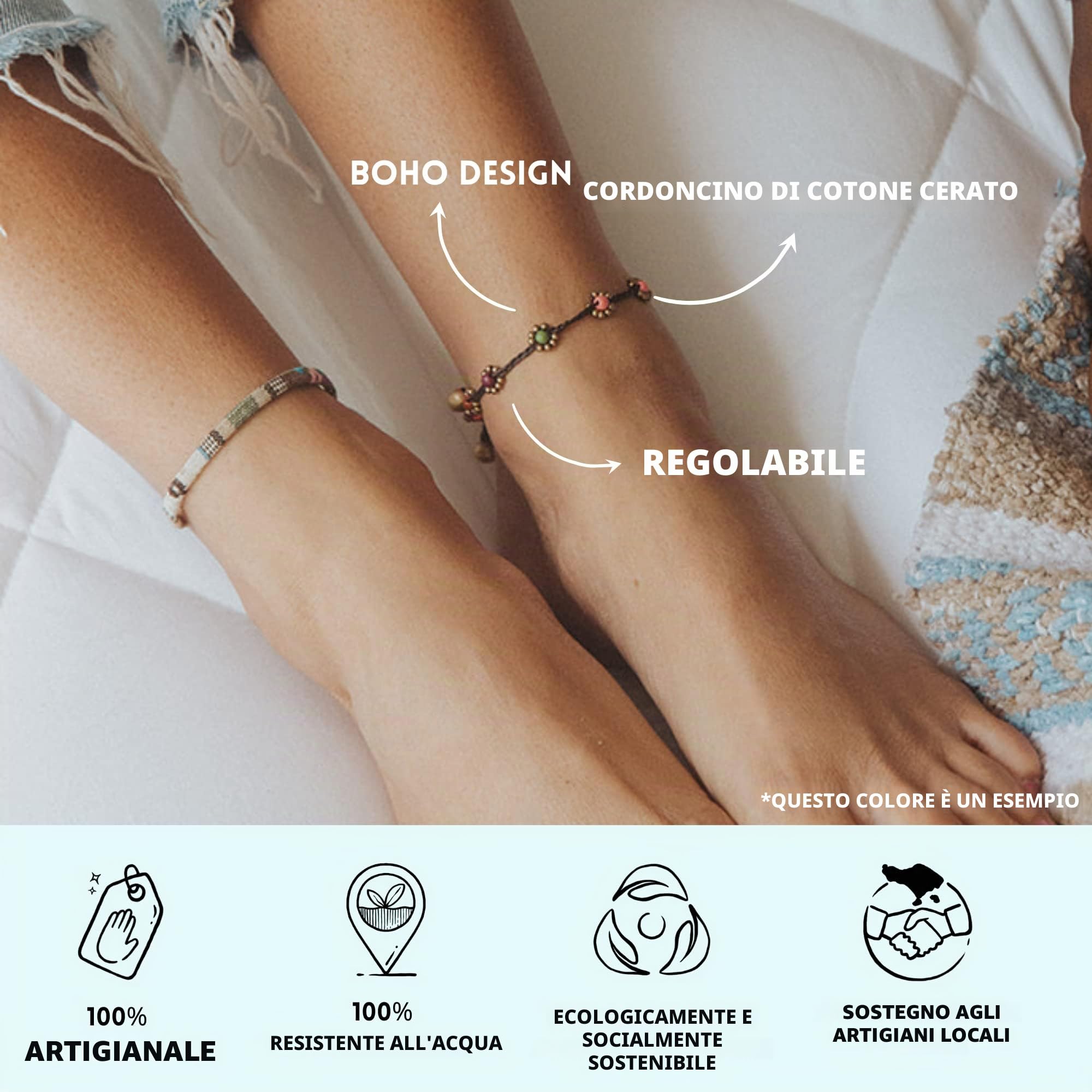 Made by Nami Cavigliera Surfer Donna - Cavigliera Sottile Boho Hippie Etnico - Accessori Fatti a Mano per Festa in Spiaggia - Impermeabile e Regolabile - Stile Orientale Goa