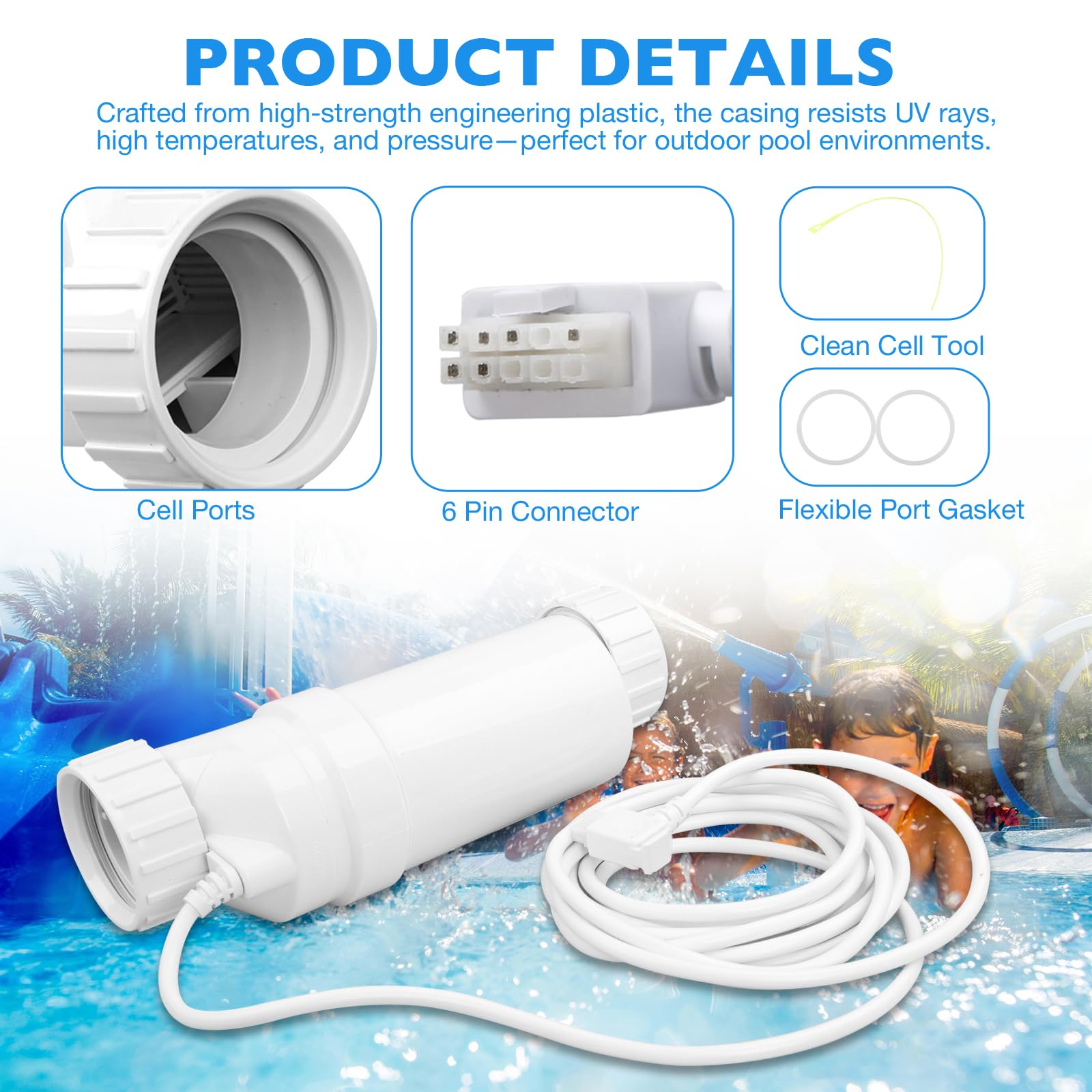 Salt Cell T-15 - Repuesto para Hayward Turbo TCELL940, W3T-CELL-15, generador de cloro de sal de hasta 40.000 galones compatible con AquaRite, AquaTrol y más sistemas para piscinas en el suelo