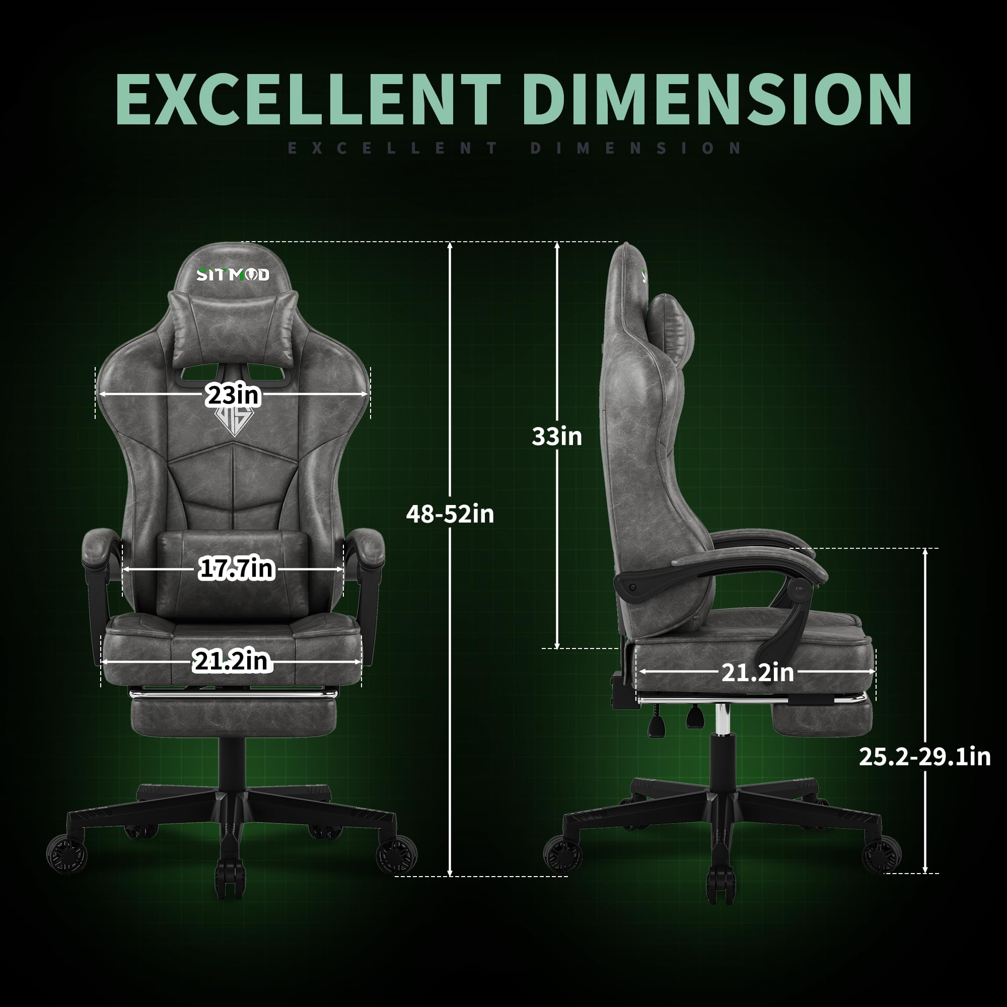 Sedie Gaming, Sedia da Ufficio Ergonomica, Poltrona Altezza Regolabile, Sedia da gioco con poggiatesta e supporto lombare sedia per PC, con poggiapiedi, in pelle PU, girevole a 360 gradi-Gray
