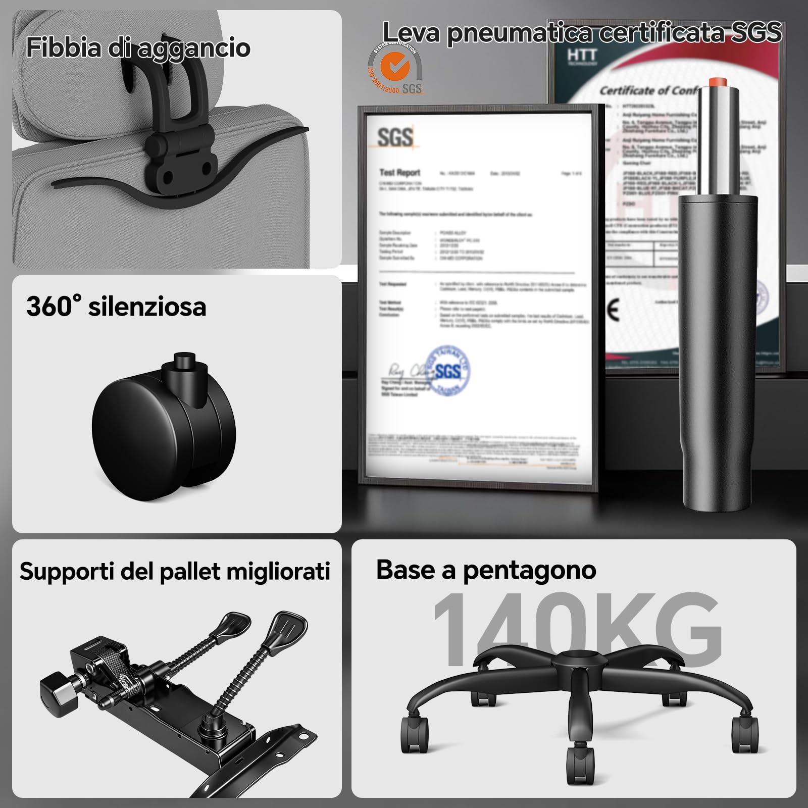 Sedia Scrivania Sedia Ufficio Direzionale Braccioli Sollevabile, Poltrona Ufficio Ergonomica con Schienale Alto Regolabile in Altezza con Supporto Lombare, Sedia da Ufficio 200KG, Grigio