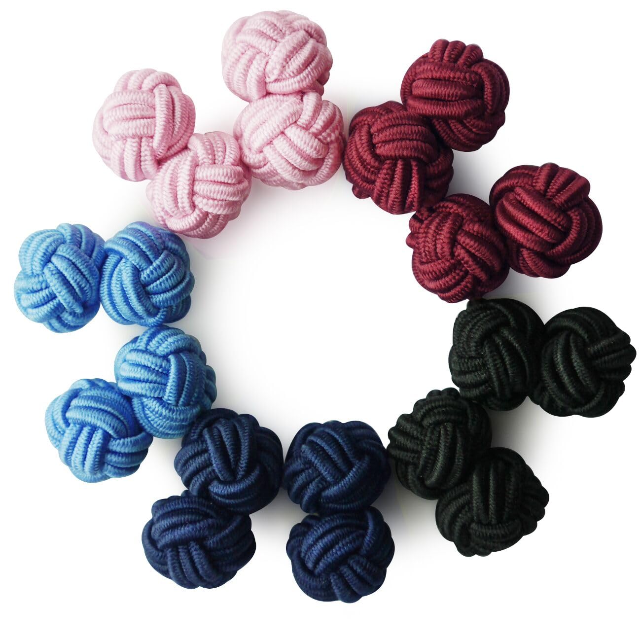 HONEY BEAR Silk Knot Fabric Cufflinks 5 Pairs Set for Mens/Womens Shirt Gift