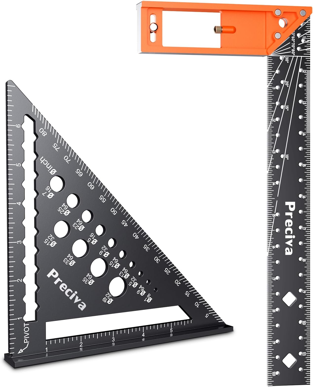 Carpenter Square Set - 7” Rafter Square and 12” Right Angle Ruler, Aluminum Alloy Carpenter Measuring Layout Tool for Woodworking and Carpentry