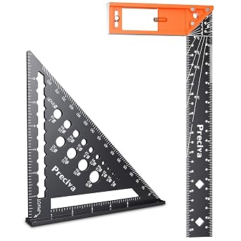 Preciva Carpenter Square Set - 7 Rafter Square and 12 Right Angle Ruler, Aluminum Alloy Carpenter Measuring Layout Tool for Woodworking and Carpentry