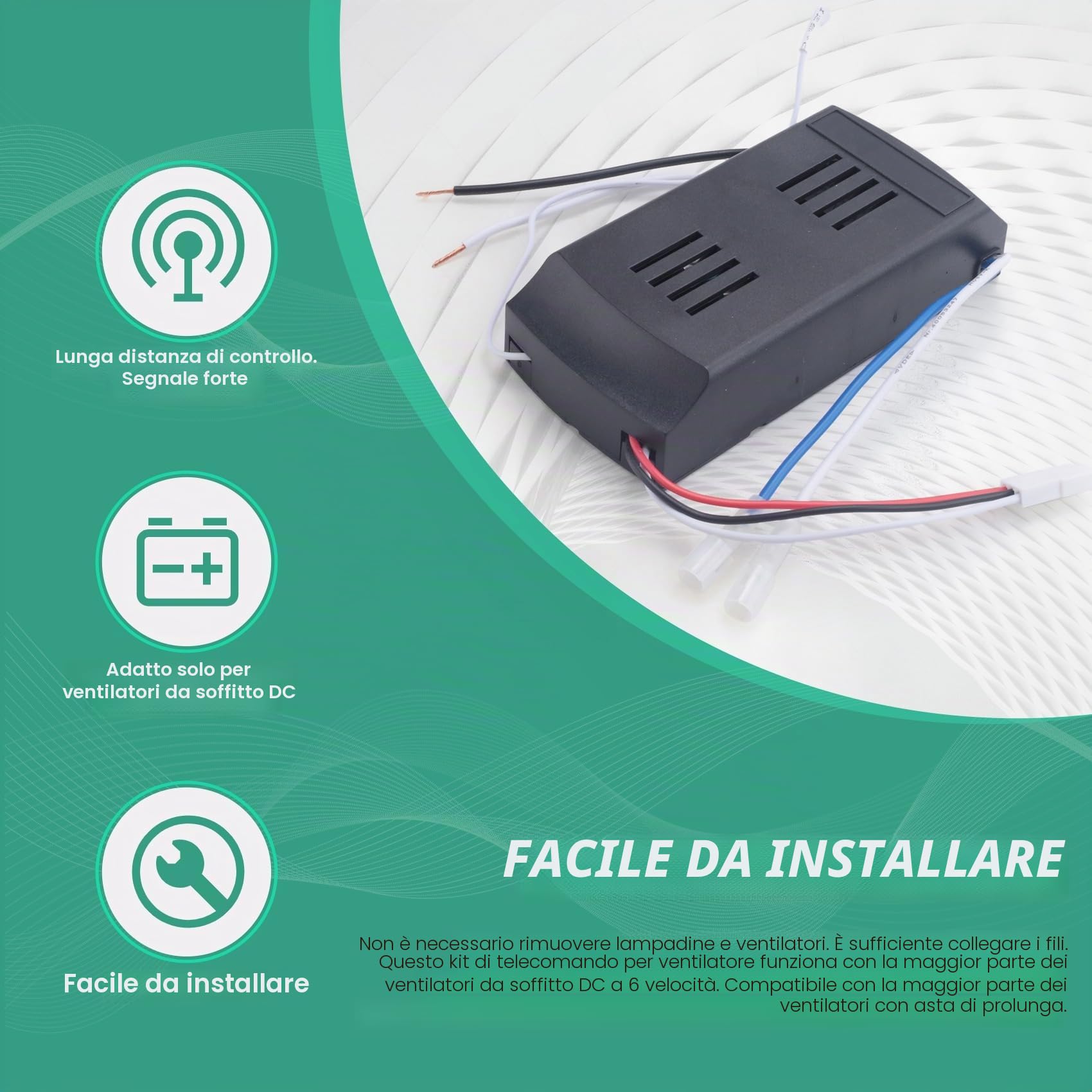 Osmond Kit di ricambio universale per ventilatore da soffitto, 6 velocità e temporizzazione, controllo remoto, e nero