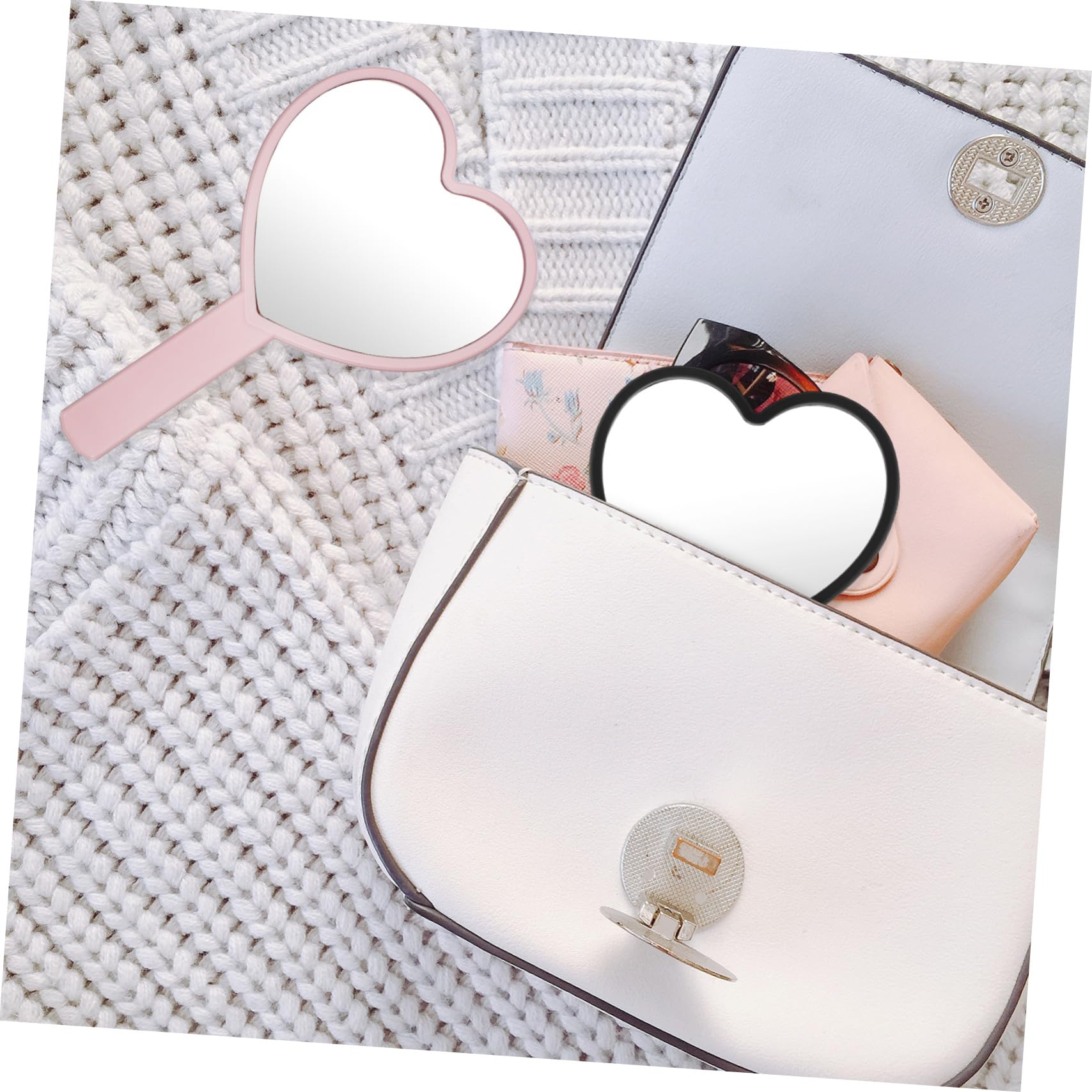 Healeved 12 Stück Kompakte Herzförmige Hand Schminkspiegel aus Kunststoff Tragbarer Schminkspiegel für Make Up und Kosmetik Widerstandsfähig und Praktisch