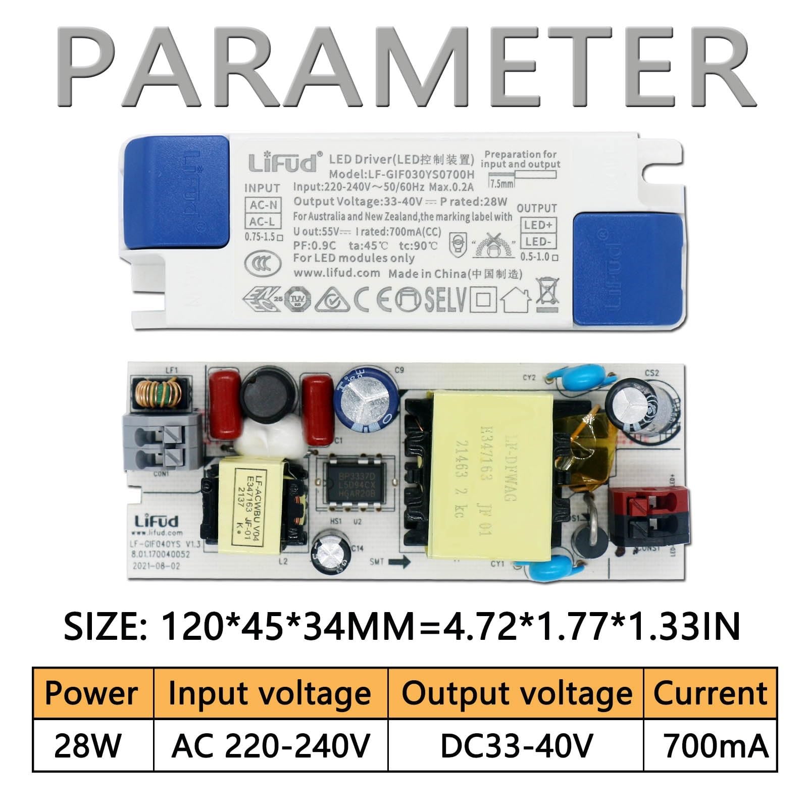 Transformador de potencia LED serie 5.6W-23.4W 28W-60W AC220-240V LED ignífugo de unidad de aislamiento(42W 1050mA)