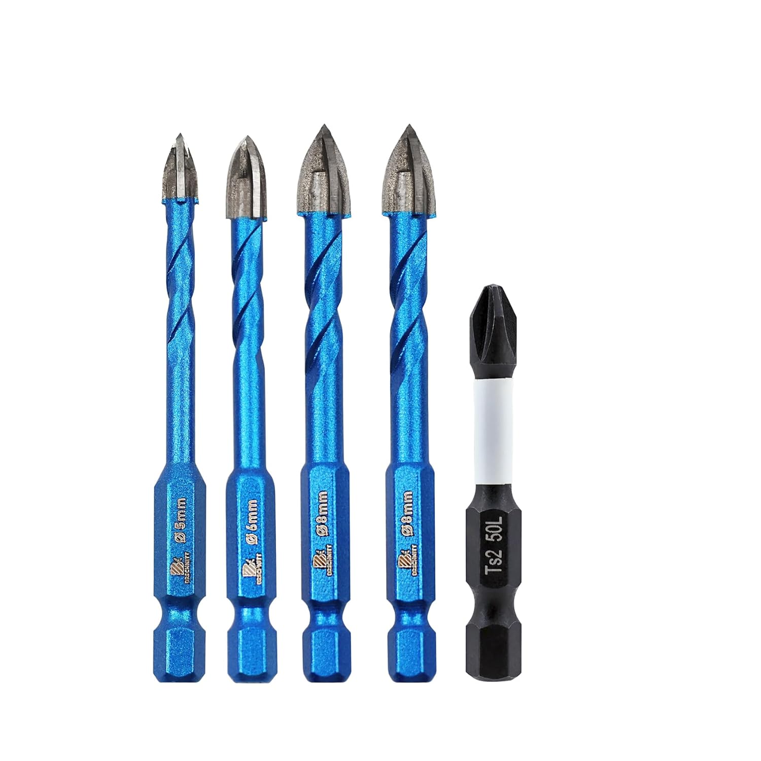 Diamond Drill Bit,with Phillips PH2 Magnetic Anti Slip Screwdriver Bit - 1/4"*4Dry Tile Drill Bit Set for Porcelain Tile Ceramic Stone Granite Marble (10pcs)