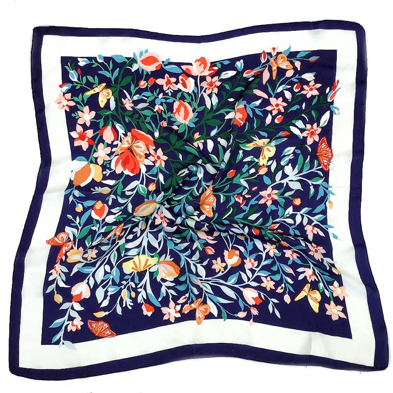 Spring and summer simple fashion square colorful iris square scarf all tie temperament printed small scarf (Navy blue)