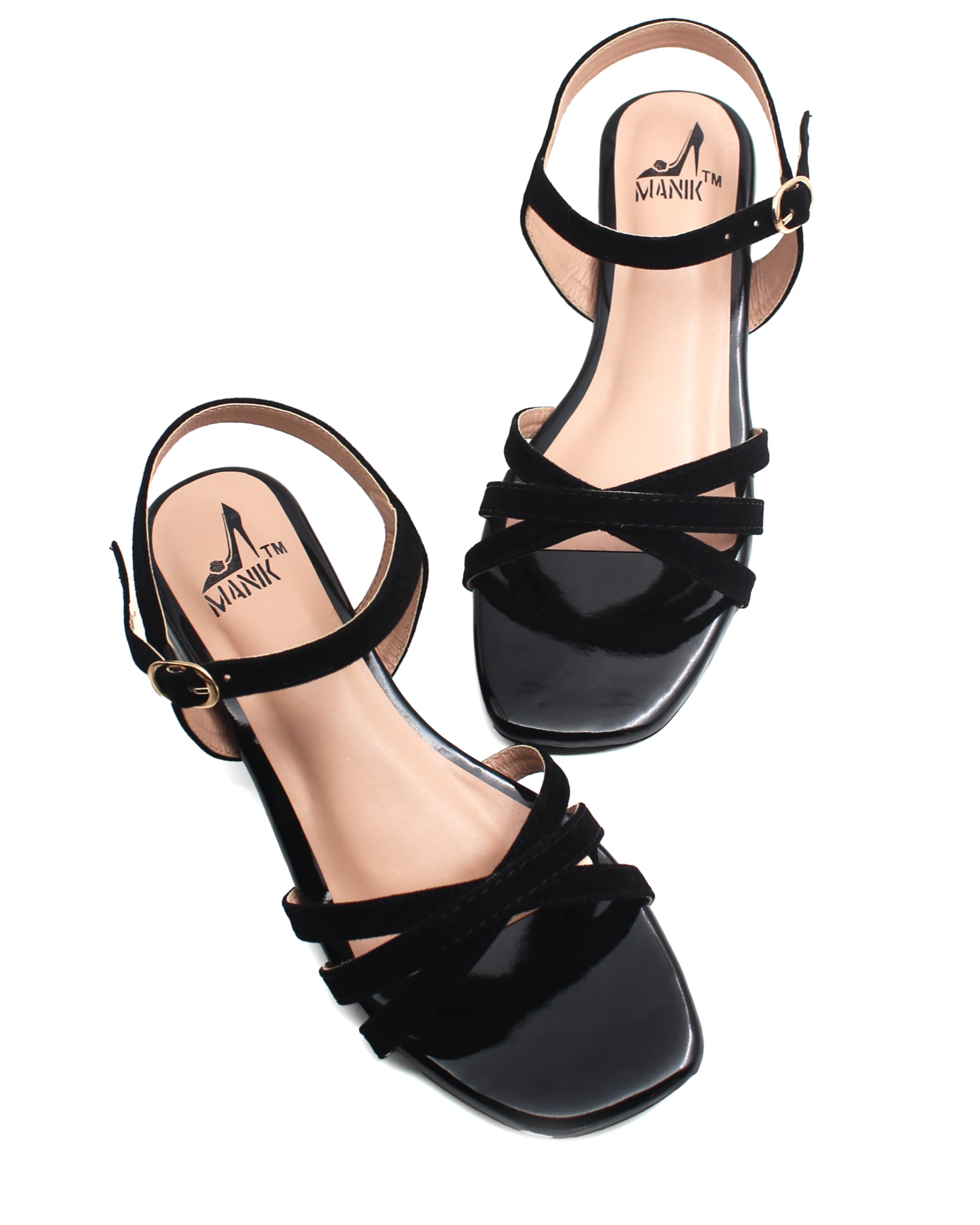 MANIK Womens Black Strappy Block Heels with Ankle Strap, 4 cm Heel | Super Suede, Comfortable & Stylish Heels Sandals| Ideal for Office, Casual, Party & Formal Occasions 1.5 inches heel (B0DHQNRC8T) Amazon Price History, Amazon Price Tracker