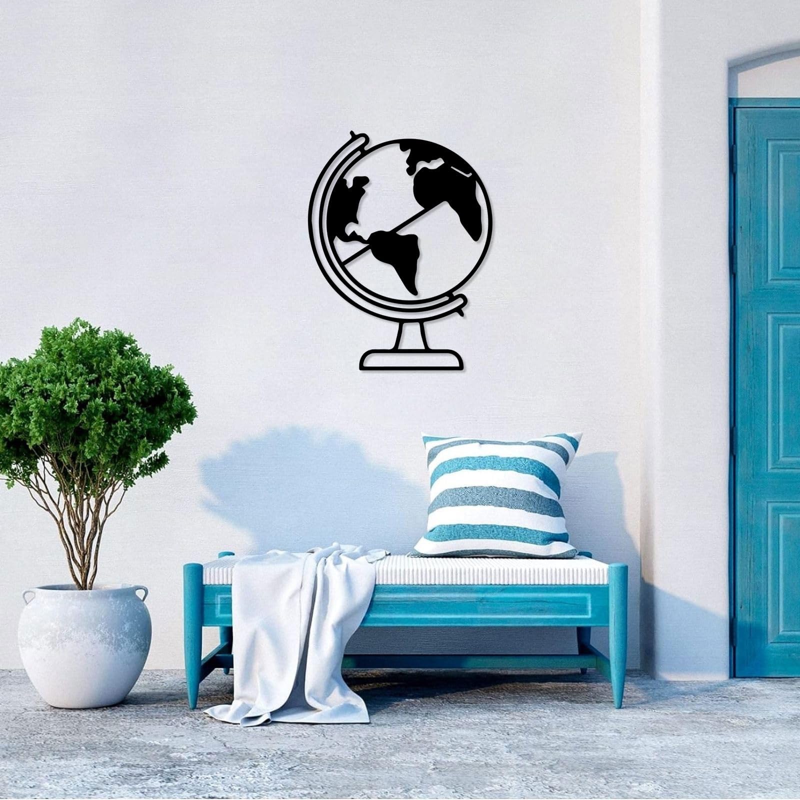 Metalowa sztuka ścienna, geometryczna dekoracja ścienna do zawieszenia na ścianie wewnętrznej (61 cm) | World Globe Metal Wall Art Metalowe Znaki Metalowe Dekoracje Zewnętrzne Dekoracje Wallart Decor