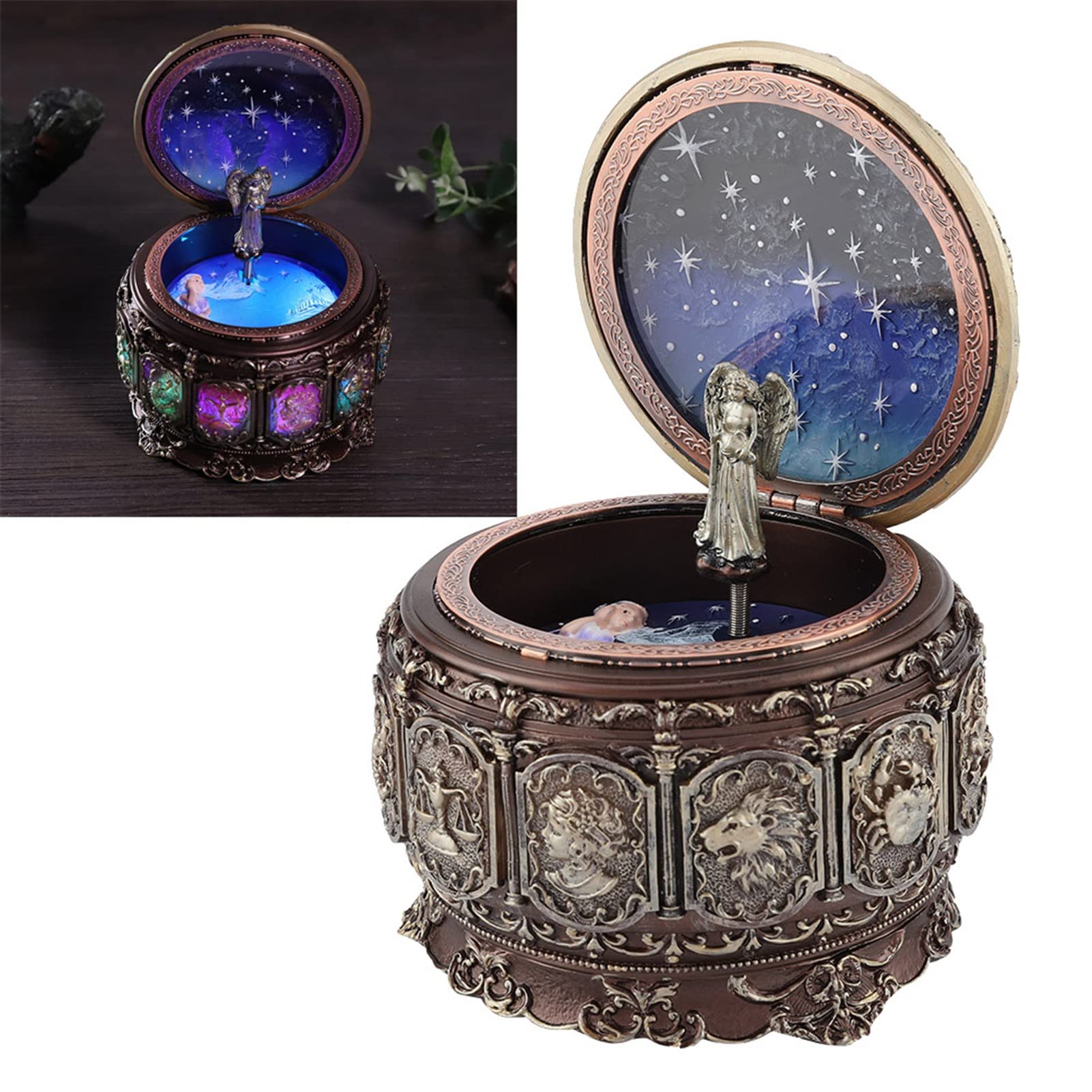 Greensen Caja de Música Vintage con Diosa Giratoria y Luces LED, Reproduce la Melodía en el Cielo para Regalos, Coleccionistas, Niños y Adultos (Acuario)