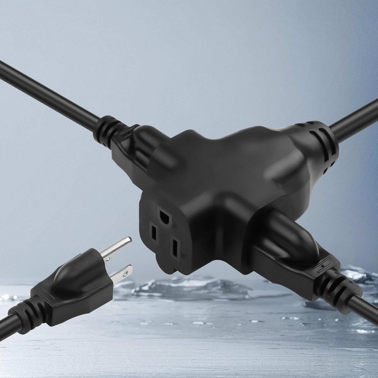 CERRXIAN NEMA 5-15P Extension Cord with 3 Outlets, Heavy Duty 3 Prong 1 to 3 Extension Cord Splitter, NEMA 5-15P to NEMA 5-15R 16AWG 15A/1875W for Indoor or Outdoor Use - 16AWG 1FT