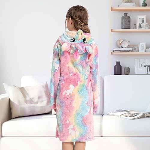 Miniatura 4 de ALLINCOZY Bata de baño que brilla en la oscuridad para niños de 3 a 12 años, bata de franela con capucha para niñas y niños, regalo de ropa de