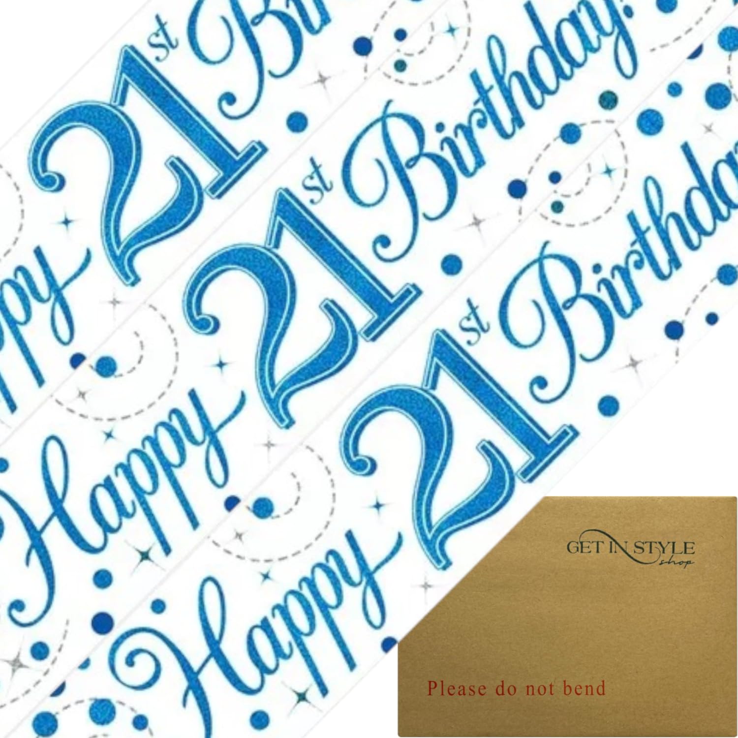 Getinstyle Shop Blue, White 9Ft Banner 21St Birthday Sparkling Fizz, Blue Holographic Foil Pennant Age 21 (274Cm) – Stunning Dazzling Party Decor For A Memorable Milestone