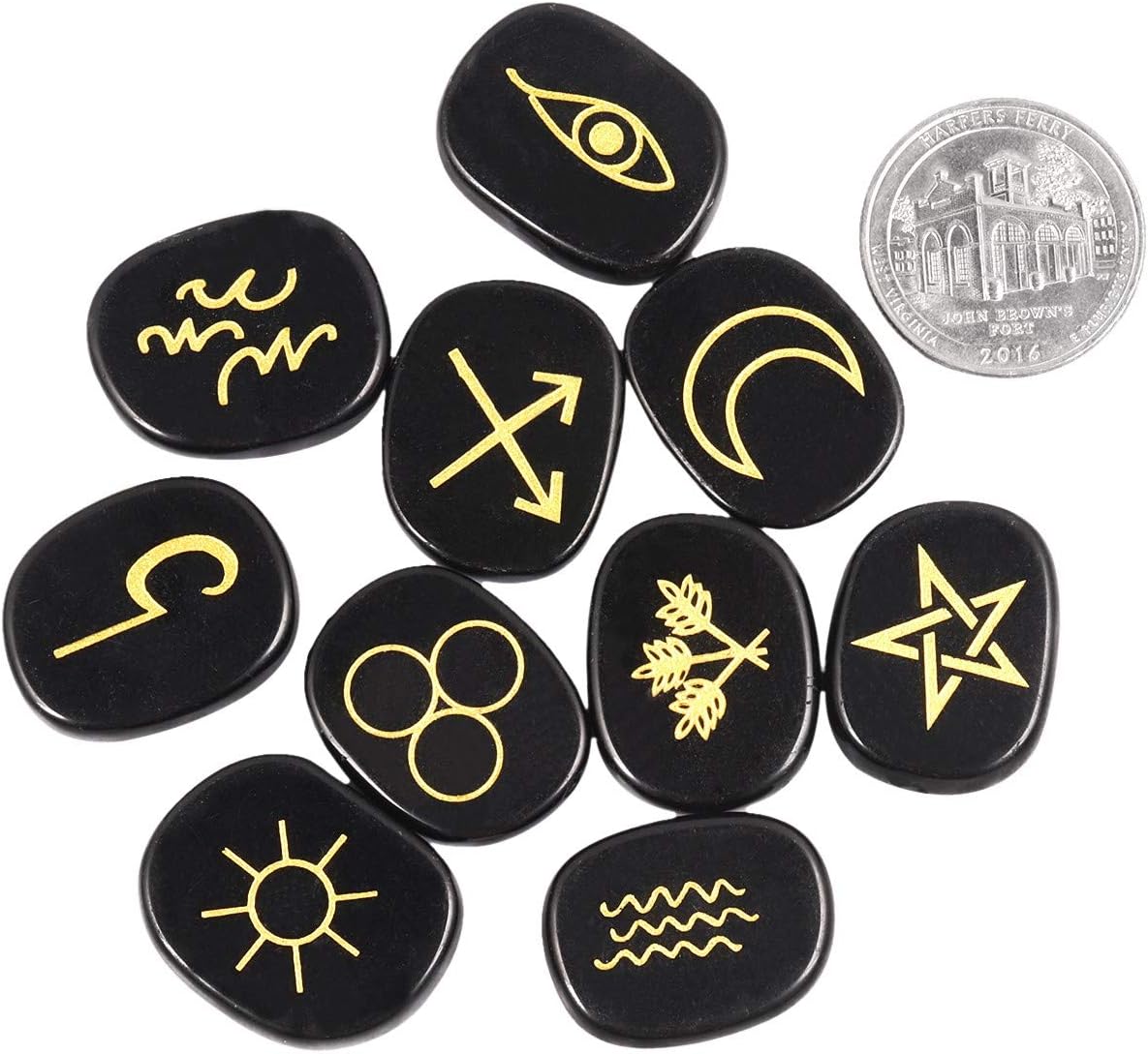 mookaitedecor Black Obsidian Witches Runes Set,Healing Crystal Palm Stone Engraved Gypsy Symbol for Meditation Divination - Image 3