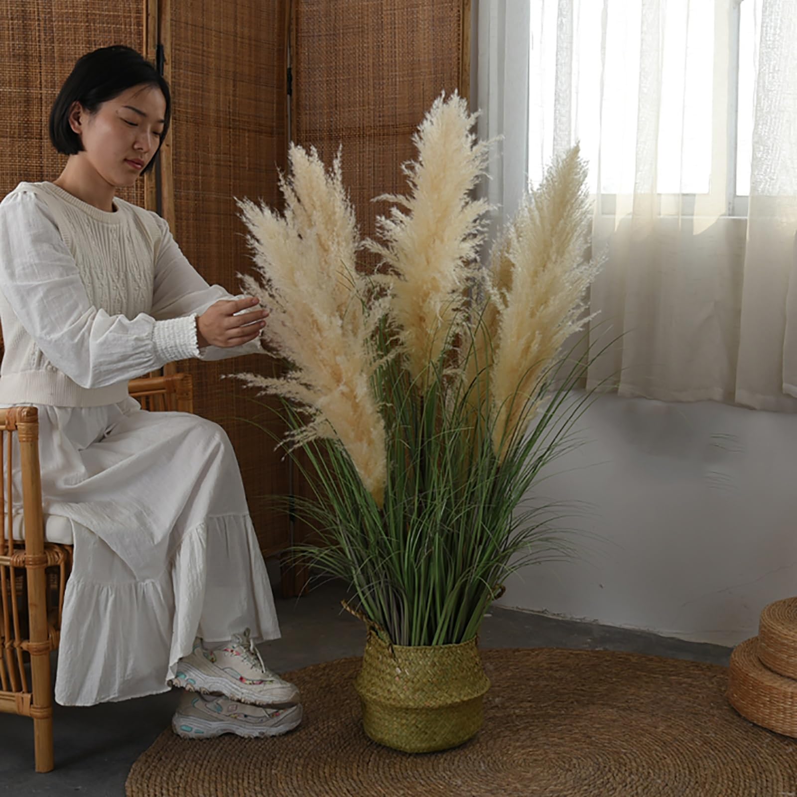 Natürliches Getrocknetes Großes Pampasgras, 5–11 Stiele, Extra Groß und Flauschig, Künstliche Pflanzen for Minimalistische Wohndekoration und Hochzeiten, Partys(150cm/59.0in)