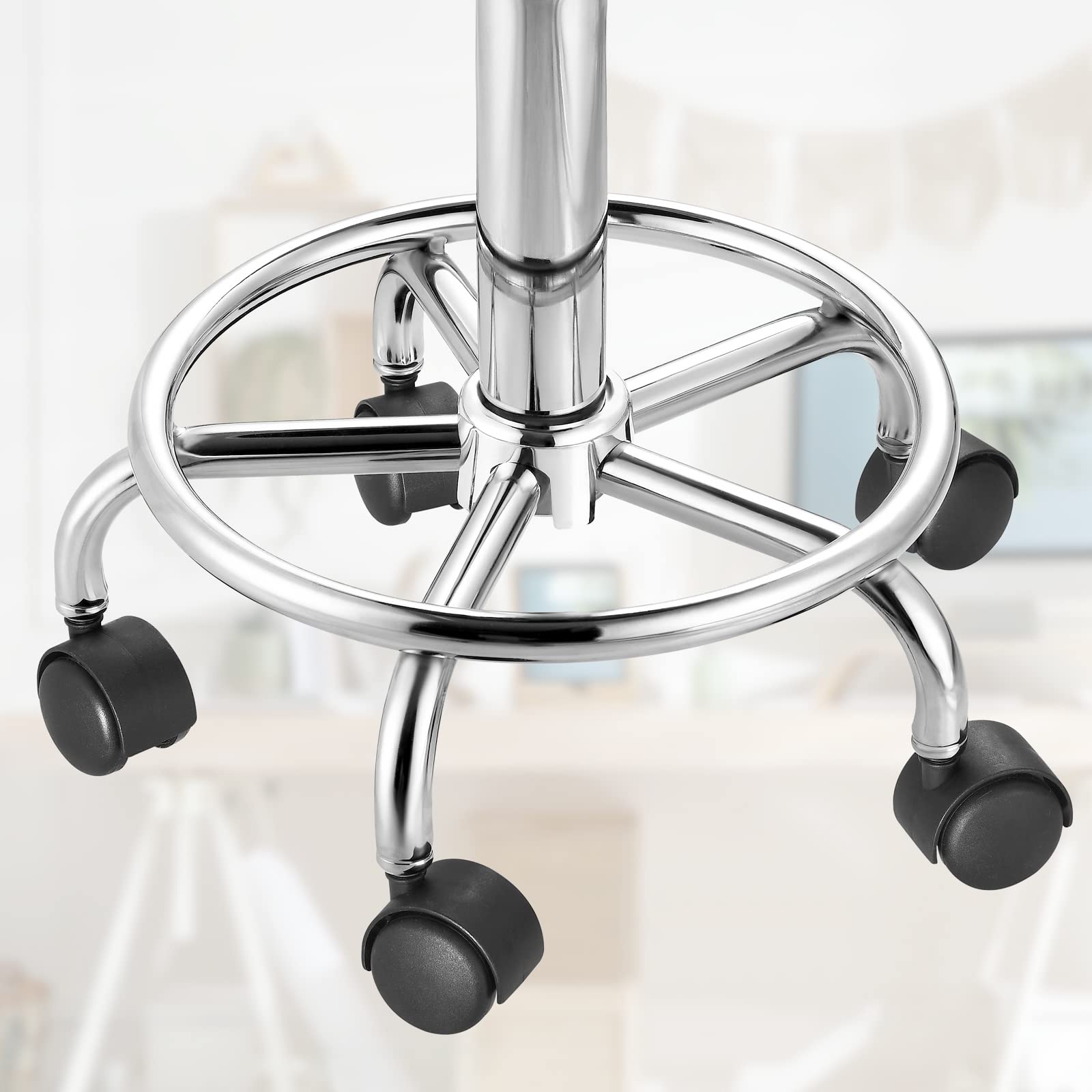 CASARIA Sgabello da Ufficio Seduta Girevole Morbida 10 cm Altezza Regolabile 51-65 cm Poggiapiedi