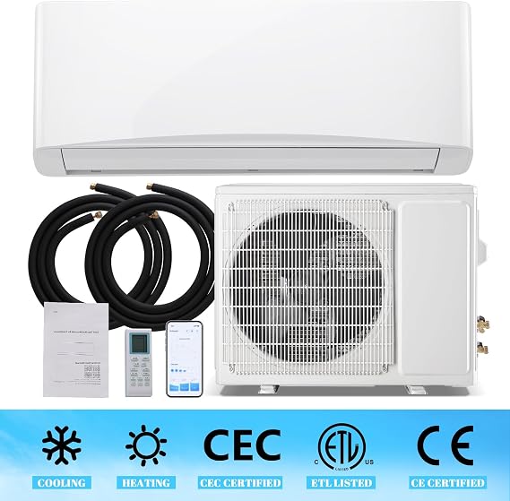 9000 BTU Mini Split Air Conditioner/Heater with Heat Pump 17 SEER2 115V Split Heater, Max Coverage Area Up to 450 Sq. Ft, Remote Control, Multiple Modes White