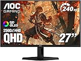 AOC Q27GAZD 27" QD OLED Gaming Monitor, QHD 2560x1440, 240Hz 0.03ms, 1x HDMI 2.0 x1, 1 Display Port, G-Sync Compatible, Console Gaming, Zero Brightness Point - 1