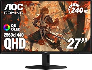 AOC Q27GAZD 27" QD OLED Gaming Monitor, QHD 2560 x 1440, 240Hz 0.03ms, HDMI 2.0 x1, Display Port x1, G-Sync Compatible, Console Gaming Ready, 3-Year Zero-Bright-Dot