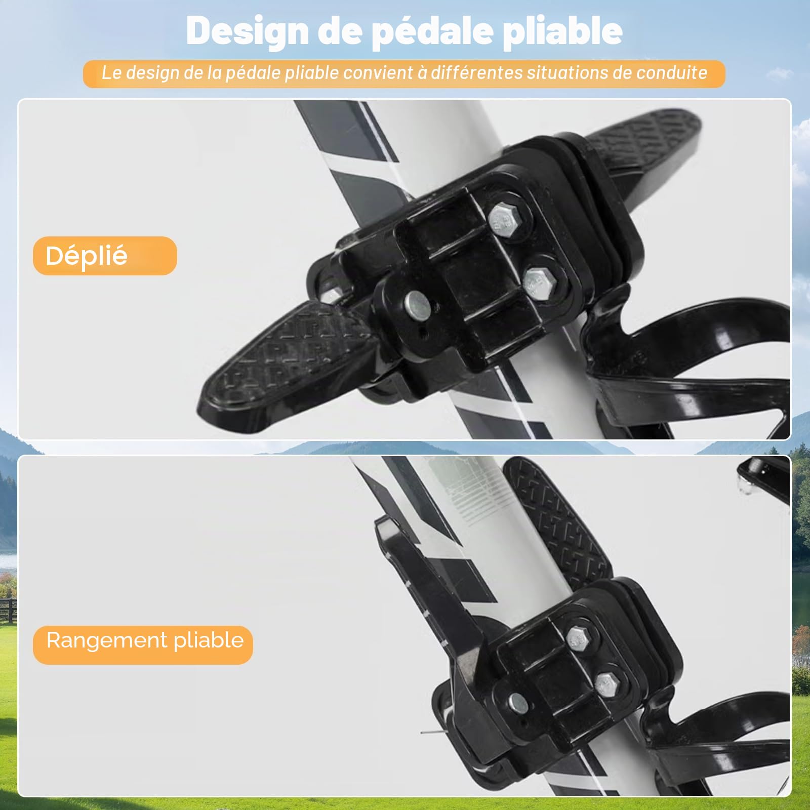 Lot de 3 Sièges de Vélo Monté à Avant pour Enfant avec Guidon et Repose-Pied, Ultra léger, Portable, Pliable, sans Outil