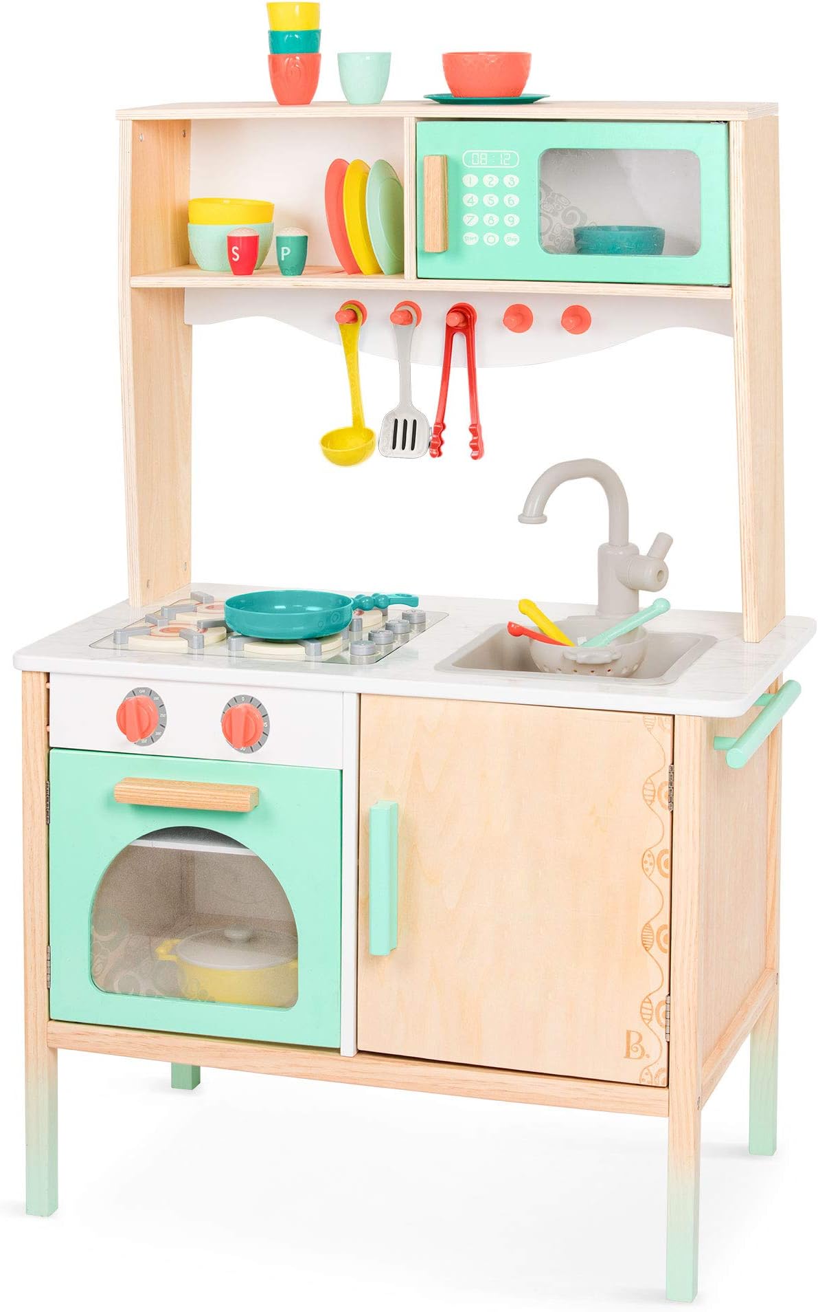 B. toys – Mini Chef Kitchenette – Pretend Play Wooden Play Kitchen – Kitchen for Kids – Kitchen Play Set & Accessories – (20+ Pieces) – 3+ Years