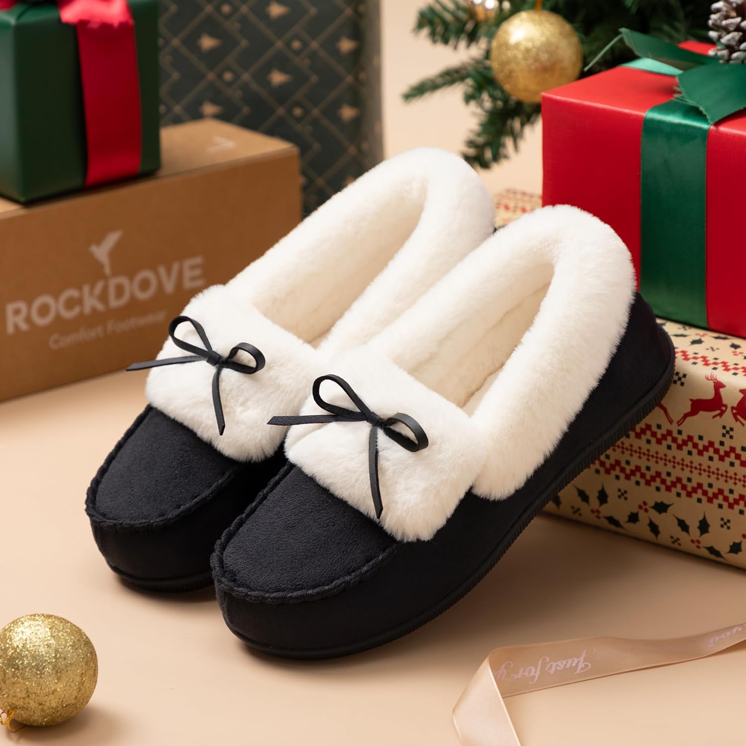 RockDove Women's Faux Fur Lined Micro Suede Moccasin Slipper - Image 3