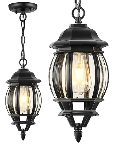 VIANIS Black Outdoor Pendant Light, Aluminum Hanging Exterior Lights with