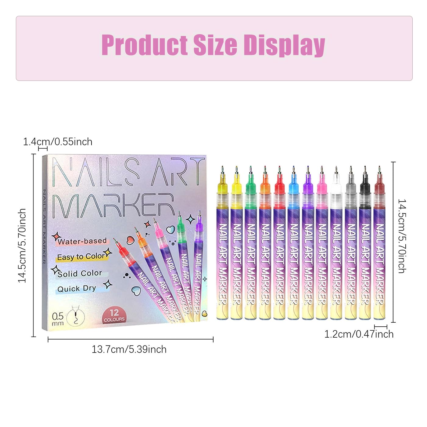 12 Colors Nail Art Pens Set, Nail Art Markers Polish Pens, Quick-Drying Acrylic Nail Paint Point Dotting Liner Pen Tools for Home & Salon Manicure DIY