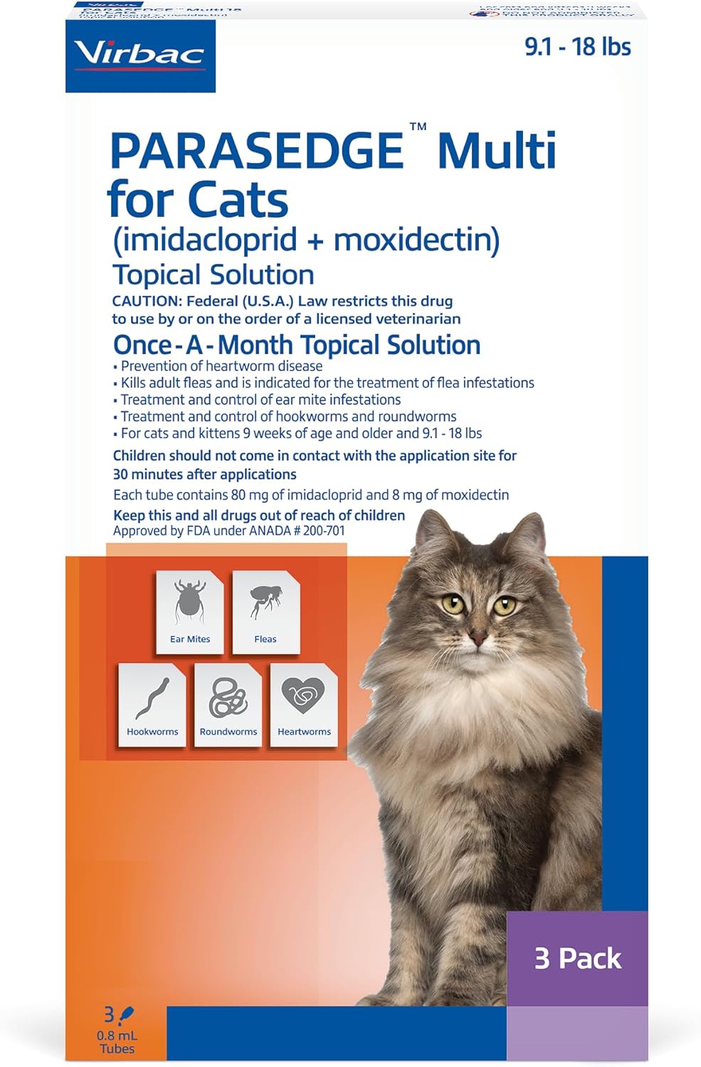 PARASEDGE™ Multi 18 for Cats (imidacloprid + moxidectin) Topical Solution 9.1-18 lbs, 3 Pack