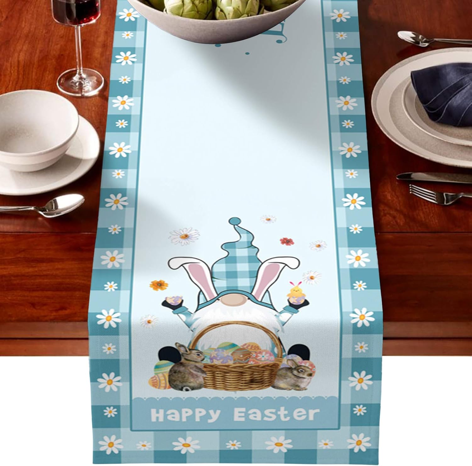 Bunny Tail Easter Eggs Table Runner 15x68 Inches Long, Easter Funny Rabbit Table Runner for Wedding Party Holiday Dinner Home