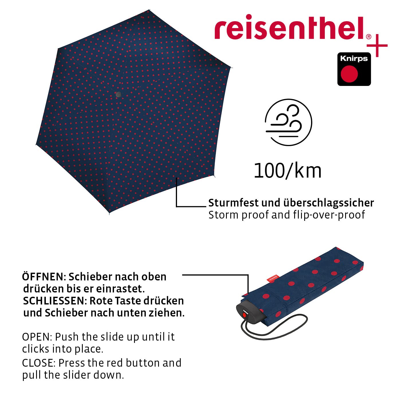 Reisenthel Mini kieszonkowy parasol - Niezwykle lekki i płaski parasol kieszonkowy wykonany z recyklingu butelek PET - z dużym parasolem baldachimu